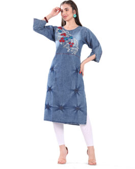 M5M Denim Cotton Embroidery Kurti