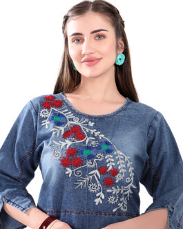 M5M Denim Cotton Embroidery Kurti