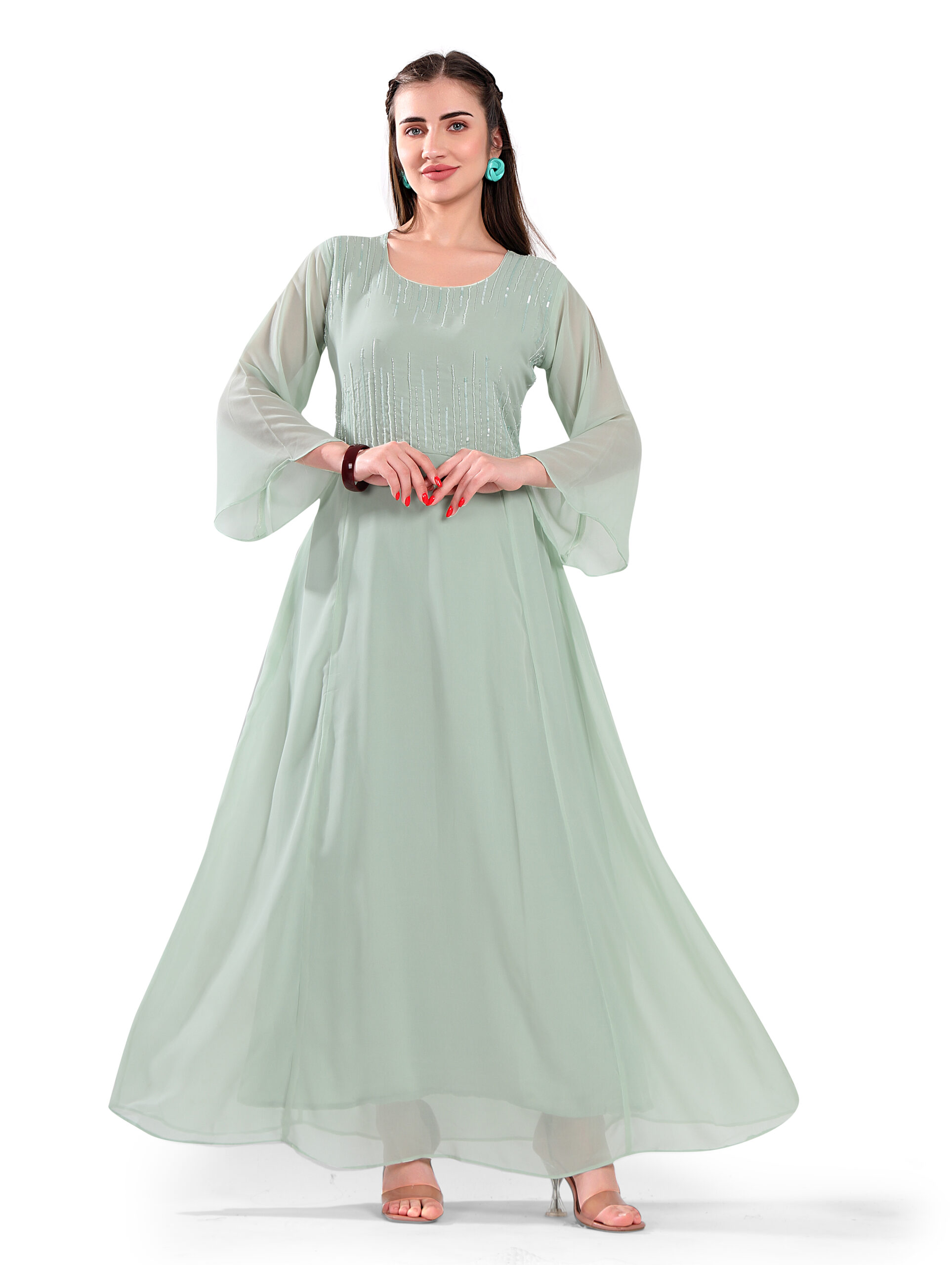 Beautiful Light Green Color Gown For Girls