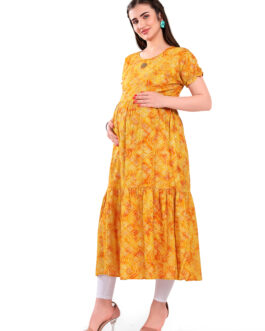 M5M Maternity Feeding Yellow Cotton Rayon Kurti with Zippers | Maternity Dress in Breathable Fabric for Pre and Post Pregnancy & Nursing for Mom (Copy)