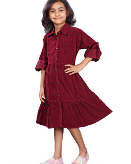 M5M Kids Corduroy Fabric Frock(Cherry)