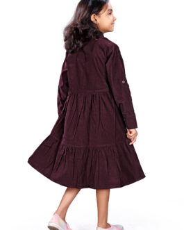 M5M Kids Corduroy Fabric Frock(Wine Color)