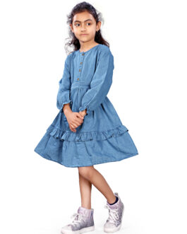 M5M Kids Corduroy Fabric Frock(Blue)