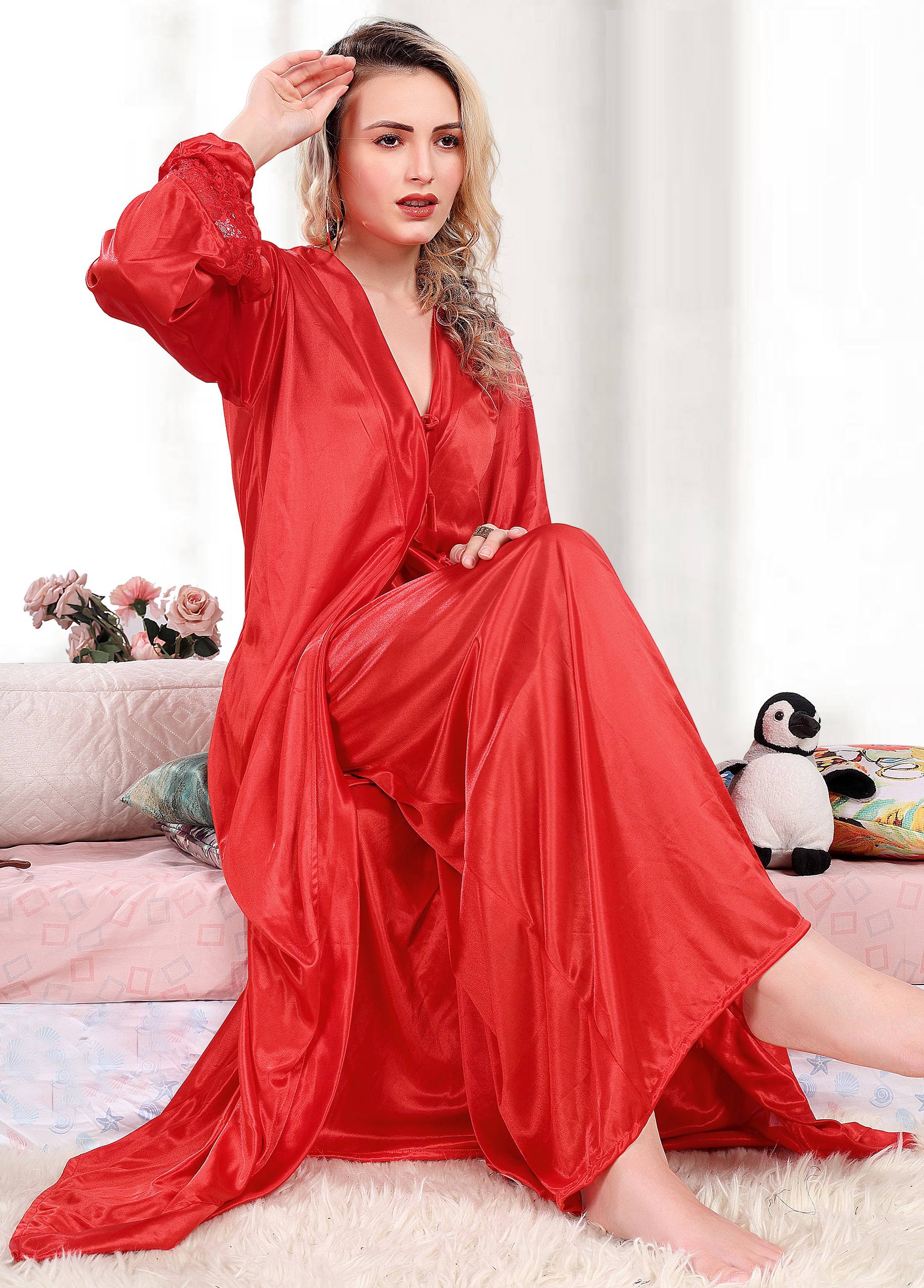 Buy Nighty Online | Satin Lycra Lounge Robe With Belt By Estonished |  EST-SSW516 | Cilory.com